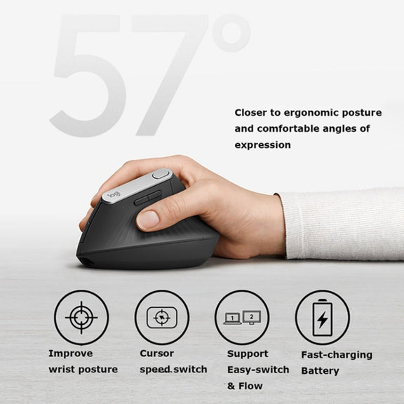 Logitech MX Vertical 4000DPI USB-C / Type-C + Unifying + Bluetooth Three-mode Ergonomic Wireless Vertical Optical Mouse (Black)