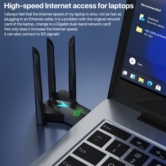 1300Mbps 5G Wireless Network Card Gigabit Dual Band Driver-free USB WiFi Receiver
