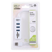2 in 1 TF / SD Card Reader + 3 x USB 3.0 Ports to USB 3.0 HUB Converter, Cable Length: 26cm(White)