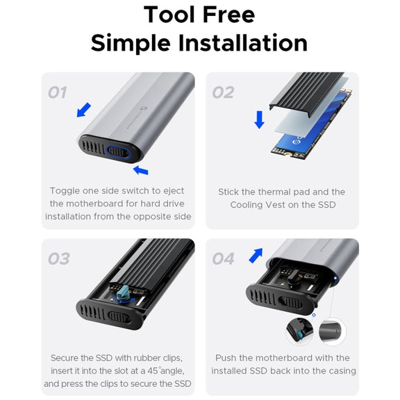 ORICO AXM2-G2-GY-BP M.2 NVMe SSD Enclosure with Silicone Protective Case & Type-C Cable
