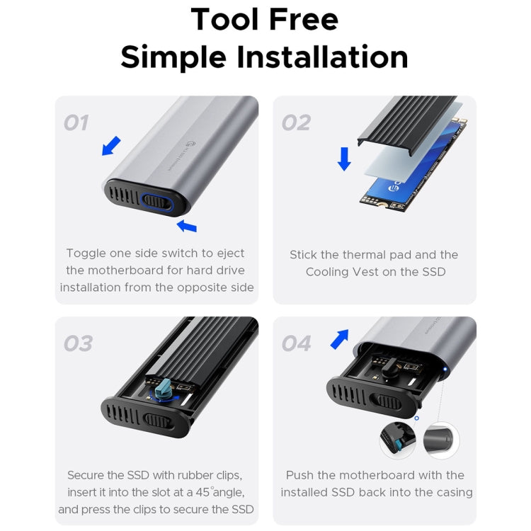 ORICO AXM2-G2-GY-BP M.2 NVMe SSD Enclosure with Silicone Protective Case & Type-C Cable
