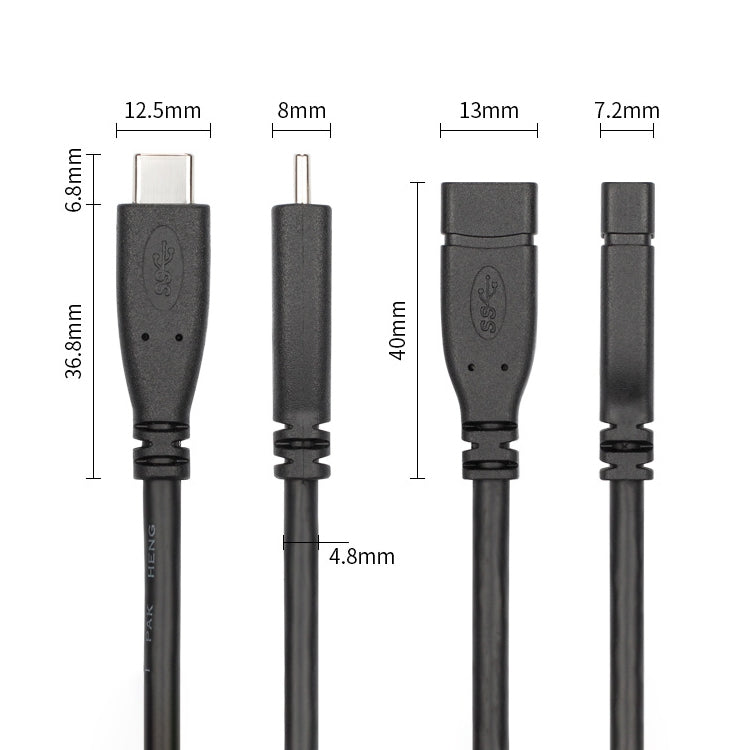 USB 3.1 Type-C / USB-C Male to Type-C / USB-C Female Gen2 Adapter Cable, Length: 1m