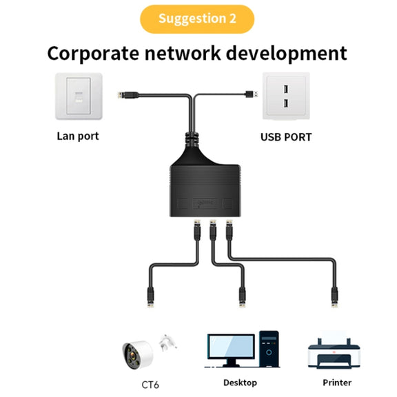 Male RJ45 3 in 1 100M Network Splitter Cable Ethernet Network Coupler