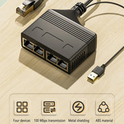 Female RJ45 4 in 1 100M Network Splitter Cable Ethernet Network Coupler