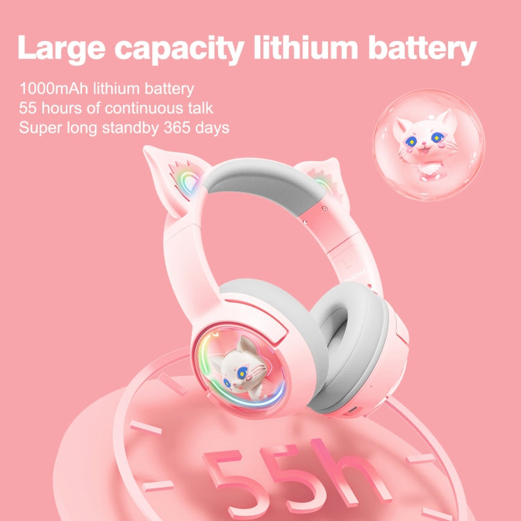 B5 Cat Ear Design USB-C / Type-C RGB Wireless Bluetooth HiFi Headset (Pink)