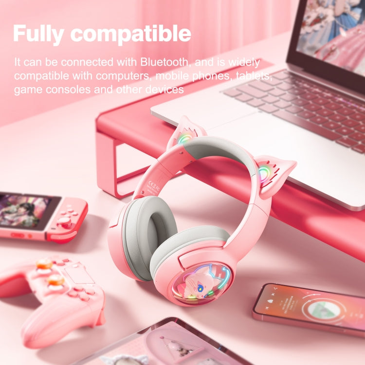 B5 Cat Ear Design USB-C / Type-C RGB Wireless Bluetooth HiFi Headset (Pink)