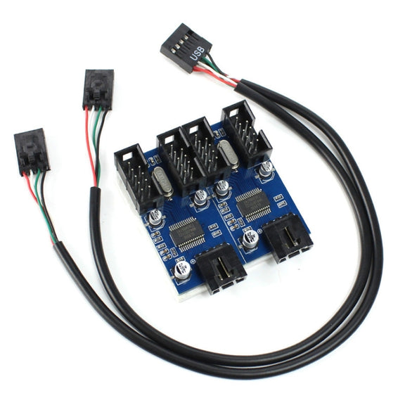 9 Pin USB Header Male 1 to 4 Female Extension Cable Card
