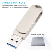 3 in 1 64G USB + 8 Pin + Type-C Metal Rotating Push-pull Flash Disk with OTG Function (Silver)