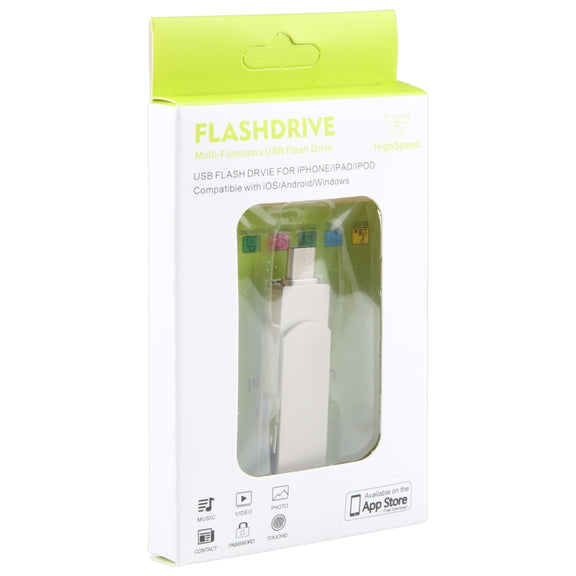 3 in 1 64G USB + 8 Pin + Type-C Metal Rotating Push-pull Flash Disk with OTG Function (Silver)