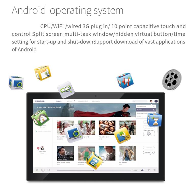 HSD-P538 14 inch IPS Touch Screen All in One PC with Holder, 4GB+32GB, Android 14 RK3576S Octa-core (Black)