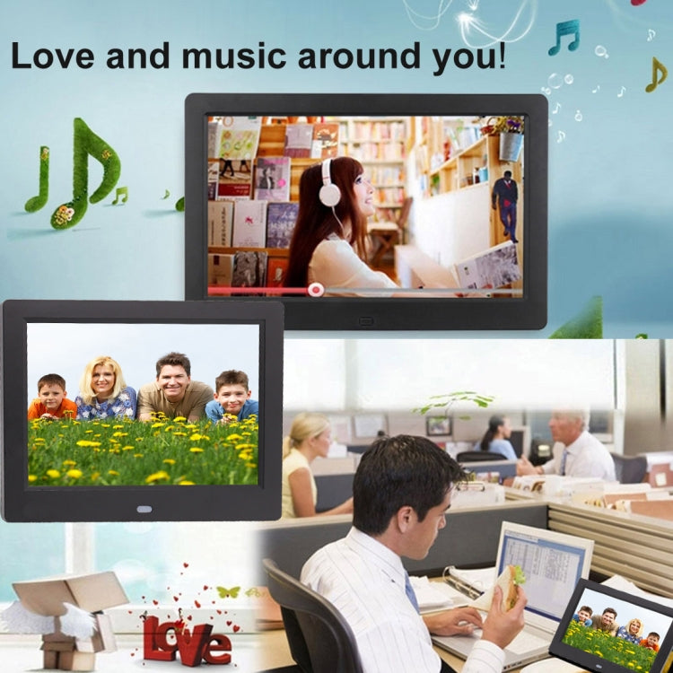 AC 100-240V 8 inch TFT Screen Digital Photo Frame with Holder & Remote Control, Support USB / SD Card Input (White)