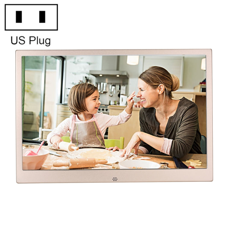 HSD1202 12.1 inch 1280x800 High Resolution Display Digital Photo Frame with Holder and Remote Control, Support SD / MMC / MS Card / USB Port, US Plug(Gold)