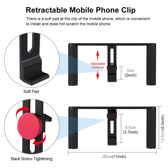 PULUZ 4 in 1 Vlogging Live Broadcast 4.7 inch 12cm Ring LED Selfie Light Smartphone Video Rig Handle Stabilizer Aluminum Bracket Kits with Microphone + Tripod Mount + Cold Shoe Tripod Head