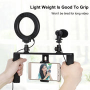 PULUZ 4 in 1 Vlogging Live Broadcast 4.7 inch 12cm Ring LED Selfie Light Smartphone Video Rig Handle Stabilizer Aluminum Bracket Kits with Microphone + Tripod Mount + Cold Shoe Tripod Head
