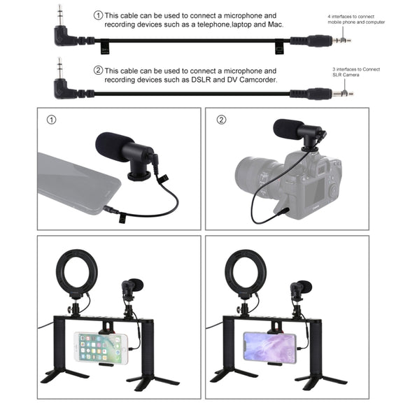 PULUZ 4 in 1 Vlogging Live Broadcast 4.7 inch 12cm Ring LED Selfie Light Smartphone Video Rig Handle Stabilizer Aluminum Bracket Kits with Microphone + Tripod Mount + Cold Shoe Tripod Head