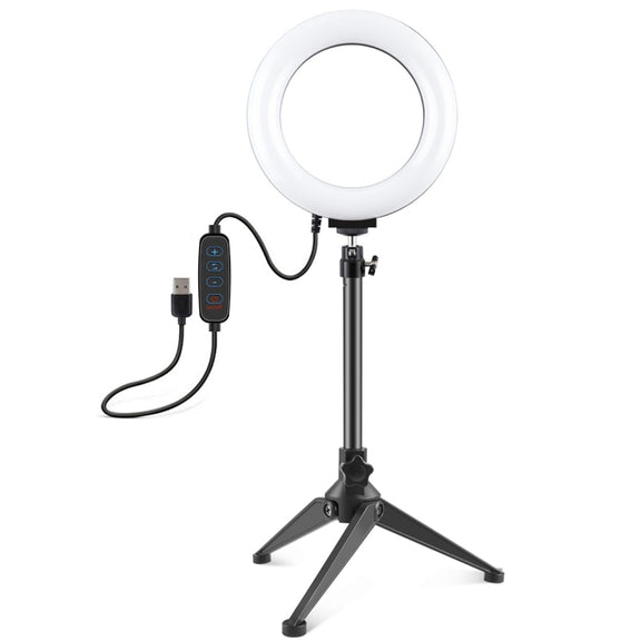 PULUZ 6.2 inch 16cm USB 3 Modes Dimmable LED Ring Vlogging Photography Video Lights + Desktop Tripod Holder with Cold Shoe Tripod Ball Head