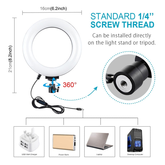 PULUZ Tripod Mount +  Live Broadcast Dual Phone Bracket + 6.2 inch 16cm LED Ring Vlogging Video Light Kits