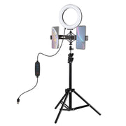 PULUZ 1.1m Tripod Mount + Live Broadcast Dual Phone Bracket + 6.2 inch 16cm LED Ring Vlogging Video Light Kits