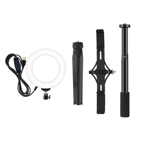 PULUZ Tripod Mount +  Extension Rod + Live Broadcast Dual Phone Bracket + 6.2 inch 16cm LED Ring Vlogging Video Light Kits