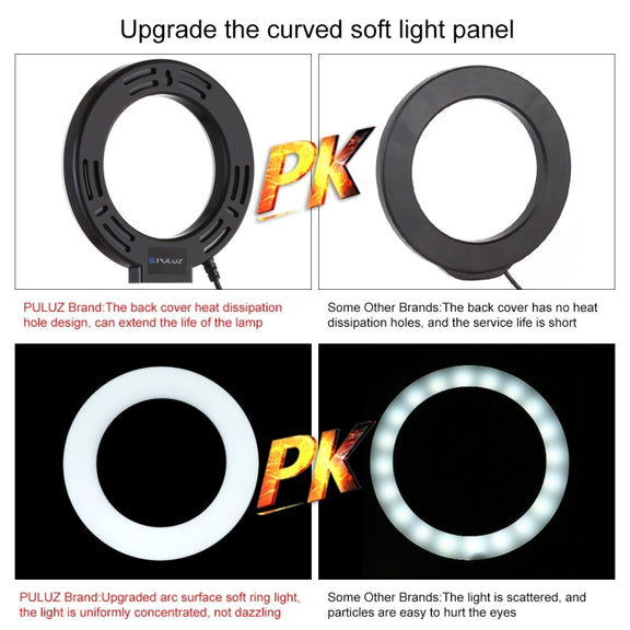 PULUZ Tripod Mount +  Extension Rod + Live Broadcast Dual Phone Bracket + 6.2 inch 16cm LED Ring Vlogging Video Light Kits