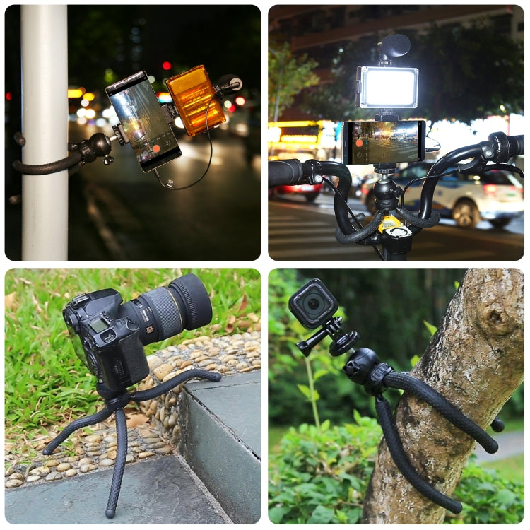 PULUZ  4 in 1 Vlogging Live Mini Octopus Bracket Kit + Studio Light + Microphone + Phone Clamp Kits(Black)