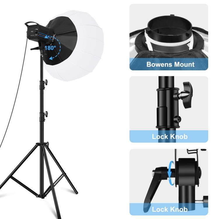 PULUZ 220V 120W Studio Video Light + 2.8m Light Holder + 65cm Foldable Lantern Softbox Photography Kit(UK Plug)