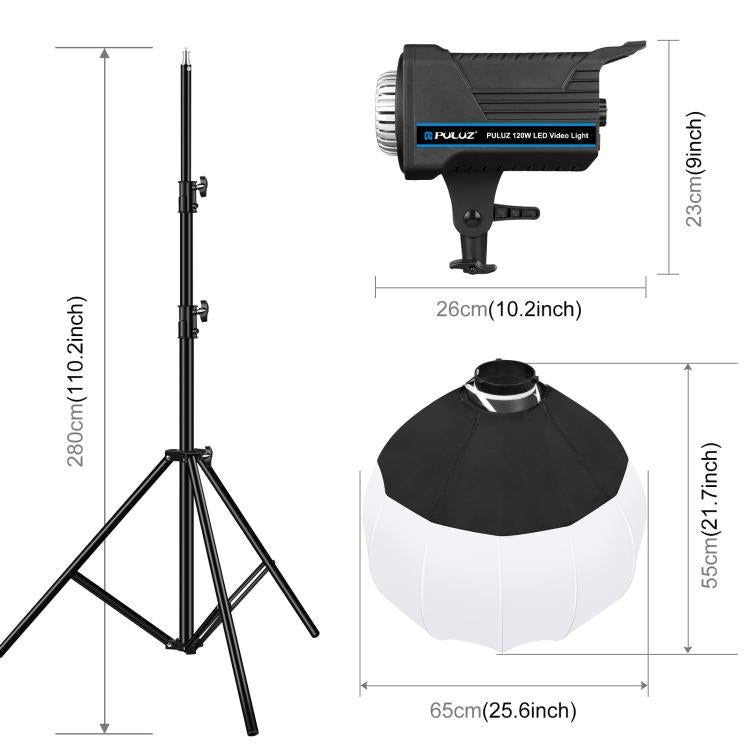 PULUZ 220V 120W Studio Video Light + 2.8m Light Holder + 65cm Foldable Lantern Softbox Photography Kit(US Plug)