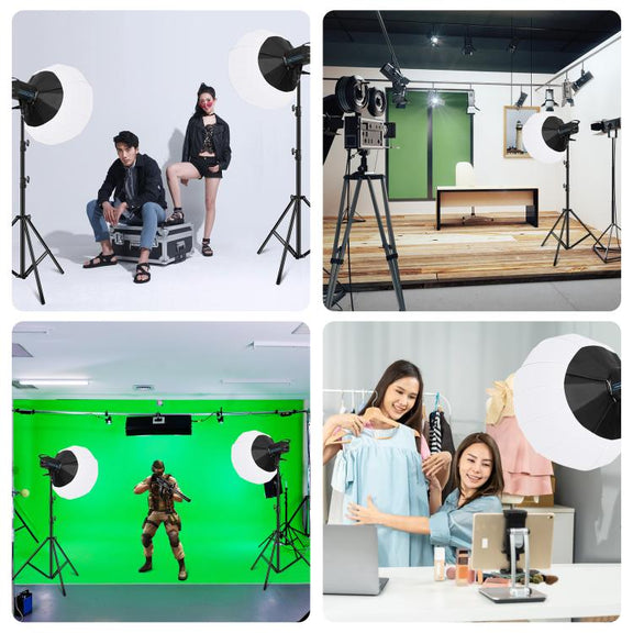 PULUZ 220V 120W Studio Video Light + 2.8m Light Holder + 65cm Foldable Lantern Softbox Photography Kit(US Plug)