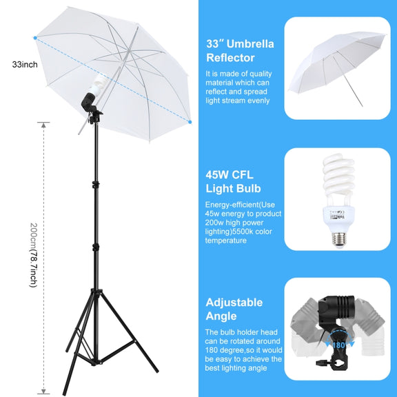 PULUZ LED Light Studio Softbox Photography Kit with Background & Reflective & Tripod Mount & Sandbags (US Plug)
