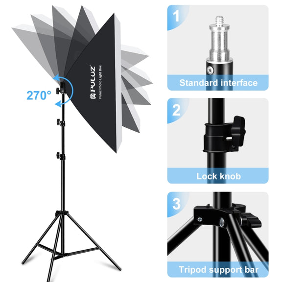 PULUZ Softbox Lighting Kit 2 PCS 50x70cm Professional Photo Studio Photography Light Equipment with 2 x E27 Socket Bulb Photography Lighting Kit(US Plug)