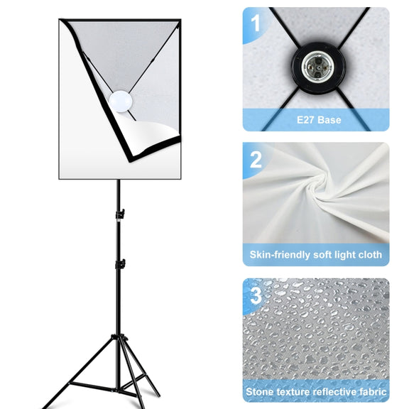 PULUZ Softbox Lighting Kit 2 PCS 50x70cm Professional Photo Studio Photography Light Equipment with 2 x E27 Socket Bulb Photography Lighting Kit(US Plug)