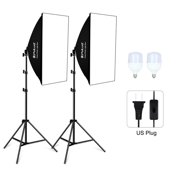 PULUZ Softbox Lighting Kit 2 PCS 50x70cm Professional Photo Studio Photography Light Equipment with 2 x E27 Socket Bulb Photography Lighting Kit(US Plug)