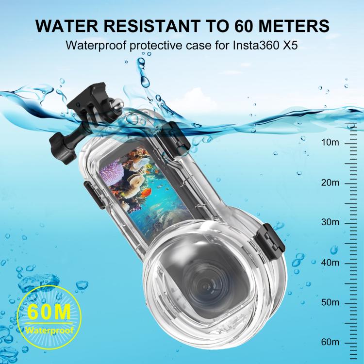 For Insta360 X5 PULUZ 60m Water-resistant Sealed Diving Case with Silicone Lens Cover (Black)
