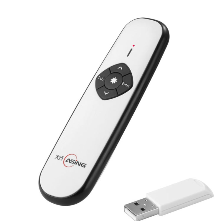 ASiNG A800 USB Charging 2.4GHz Wireless Presenter PowerPoint Clicker Representation Remote Control Pointer, Control Distance: 100m(White)