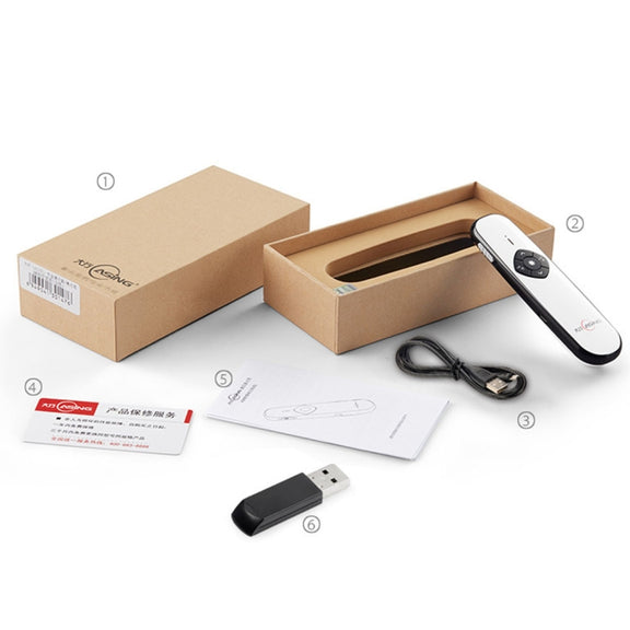 ASiNG A800 USB Charging 2.4GHz Wireless Presenter PowerPoint Clicker Representation Remote Control Pointer, Control Distance: 100m(White)