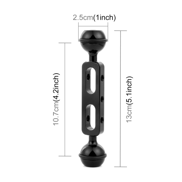 PULUZ 5.1 inch 13cm Aluminum Alloy Dual Balls Arm, Ball Diameter: 25mm(Black)
