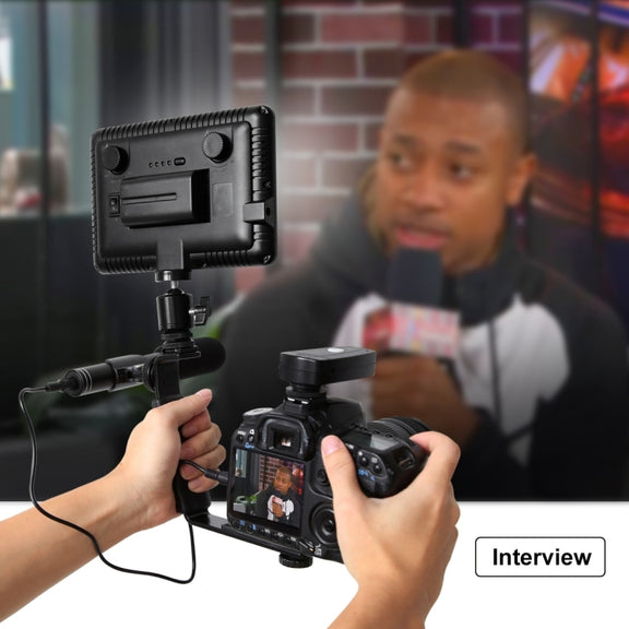 PULUZ L-Shape Bracket Handheld Grip Holder with Dual Side Cold Shoe Mounts for Video Light Flash, DSLR Camera