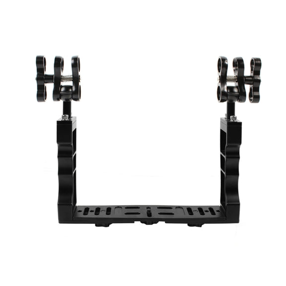 PULUZ Dual Handle Aluminium Tray Stabilizer with Dual Ball Aluminum Alloy Clamp for Underwater Camera Housings