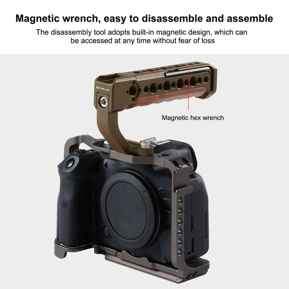 PULUZ Camera Wooden Top Handle with Cold Shoe Mount for Mirrorless Camera Cage Stabilizer(Bronze)