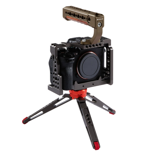 PULUZ Camera Wooden Top Handle with Cold Shoe Mount for Mirrorless Camera Cage Stabilizer(Bronze)