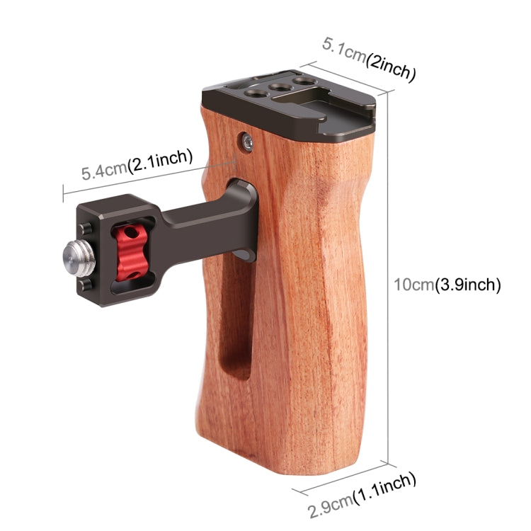 PULUZ 3/8 inch Screw Universal Camera Wooden Side Handle with Cold Shoe Mount for Camera Cage Stabilizer(Bronze)