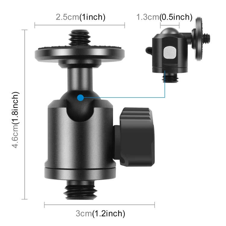 PULUZ 3/8 inch Outer Screw Metal Tripod Ball Head Adapter with Knob Lock(Black)