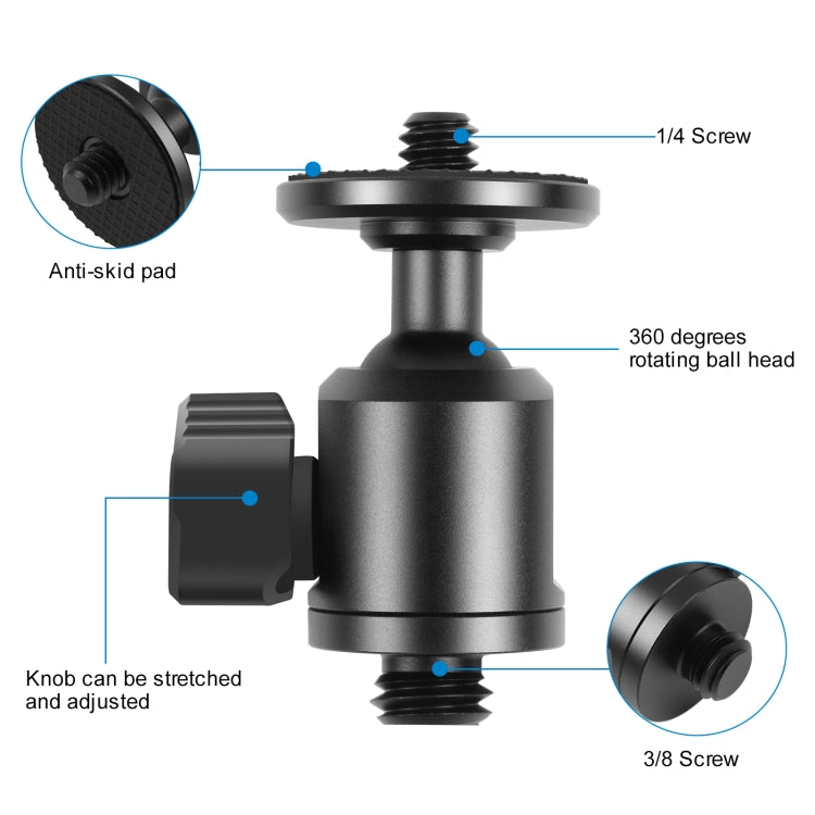 PULUZ 3/8 inch Outer Screw Metal Tripod Ball Head Adapter with Knob Lock(Black)