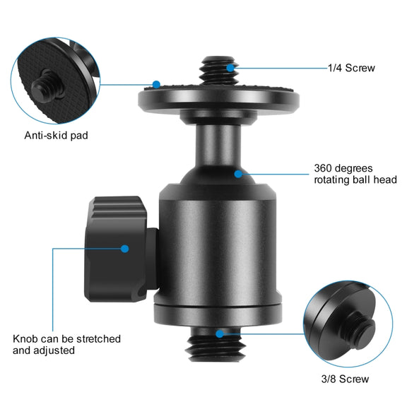 PULUZ 3/8 inch Outer Screw Metal Tripod Ball Head Adapter with Knob Lock(Black)