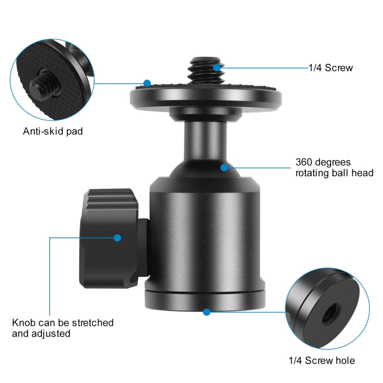 PULUZ 1/4 inch Inner Screw Metal Tripod Ball Head Adapter with Knob Lock(Black)