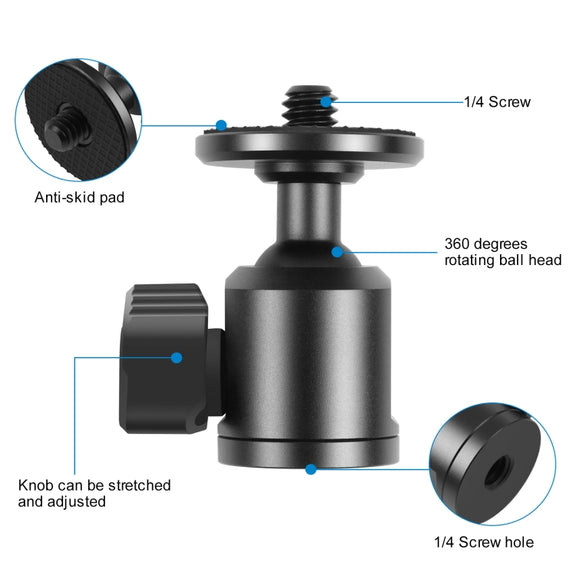 PULUZ 1/4 inch Inner Screw Metal Tripod Ball Head Adapter with Knob Lock(Black)