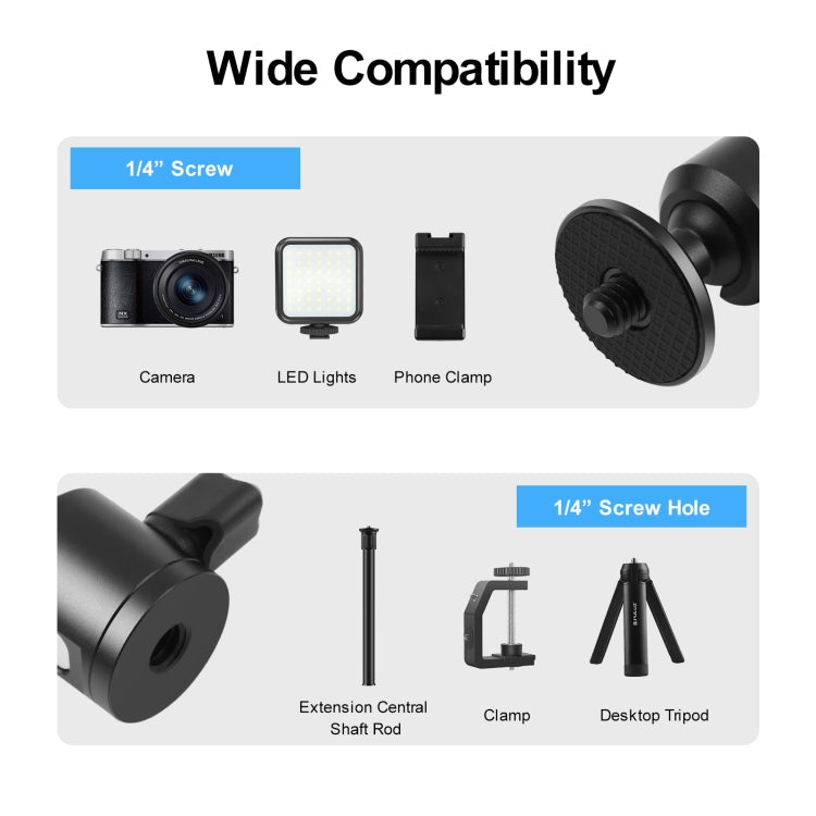 PULUZ 1/4 inch Inner Screw Metal Tripod Ball Head Adapter with Knob Lock(Black)