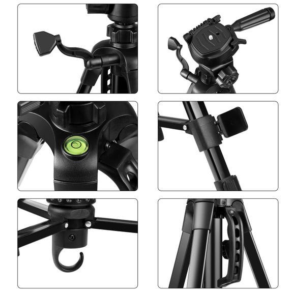 PULUZ Aluminum Selfie Live Tripod Mount with Three-dimensional Head & Phone Clamp(Black)