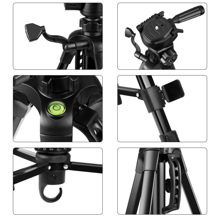 PULUZ Aluminum Selfie Live Tripod Mount with Three-dimensional Head & Phone Clamp(Black)