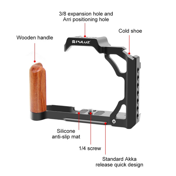 For Nikon ZFC PULUZ Wood Handle Metal Camera Cage Stabilizer Rig(Black)
